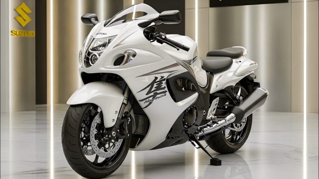 Suzuki Hayabusa Blanca: Moto Deportiva de Alta Velocidad con Diseño Aerodinámico y Potencia Legendaria